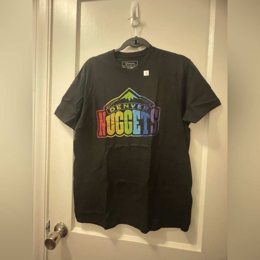 Black Short Denver Nuggets Sleeve Tee with Rainbow Graphic